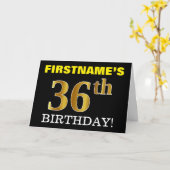 Zwart, Imitatie Goud "36th BIRTHDAY" Kaart (Gele Bloem)