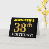 Zwart, Imitatie Goud "38e VERJAARDAG" Kaart (Gele Bloem)