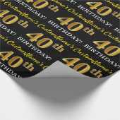 Zwart, Imitatie Goud "40e VERJAARDAG" Cadeaupapier (Hoek)