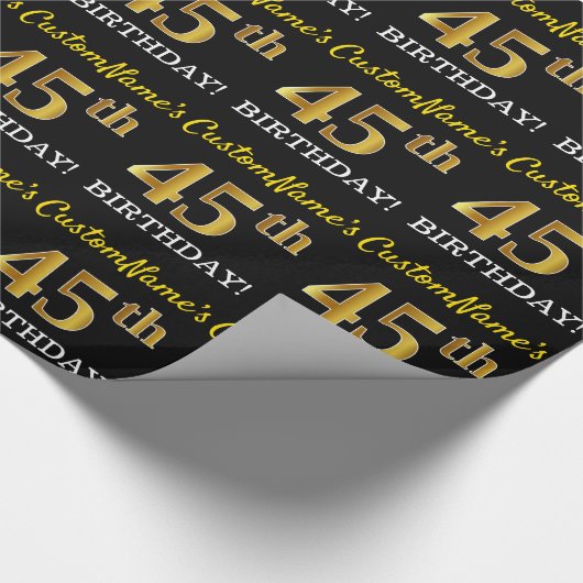 Zwart, Imitatie Goud "45e VERJAARDAG" Cadeaupapier (Hoek)