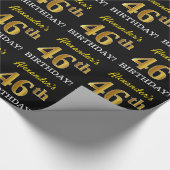 Zwart, Imitatie Goud "46e VERJAARDAG" Cadeaupapier (Hoek)