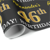 Zwart, Imitatie Goud "46e VERJAARDAG" Cadeaupapier (Rol Hoek)