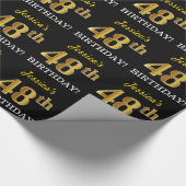 Zwart, Imitatie Goud "48e VERJAARDAG" Cadeaupapier (Hoek)