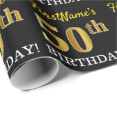 Zwart, Imitatie Goud "50e VERJAARDAG" Cadeaupapier (Rol Hoek)