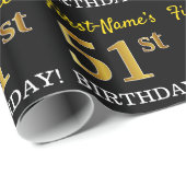Zwart, Imitatie Goud "51ste VERJAARDAG" Cadeaupapier (Rol Hoek)