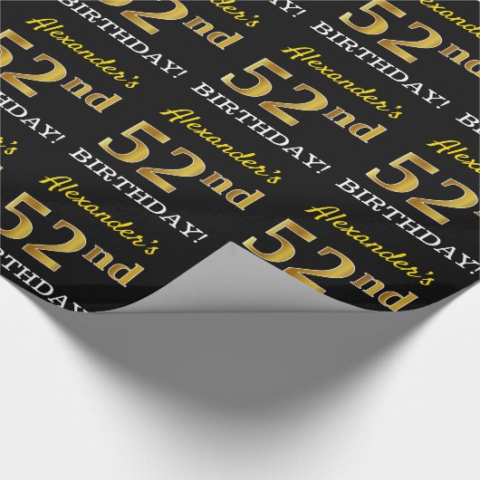 Zwart, Imitatie Goud "52e VERJAARDAG" Cadeaupapier (Hoek)