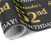 Zwart, Imitatie Goud "52e VERJAARDAG" Cadeaupapier (Rol Hoek)