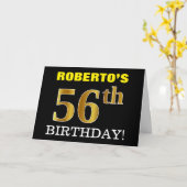 Zwart, Imitatie Goud "56th BIRTHDAY" Kaart (Gele Bloem)