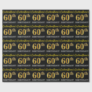Zwart, Imitatie Goud "60e VERJAARDAG" Cadeaupapier