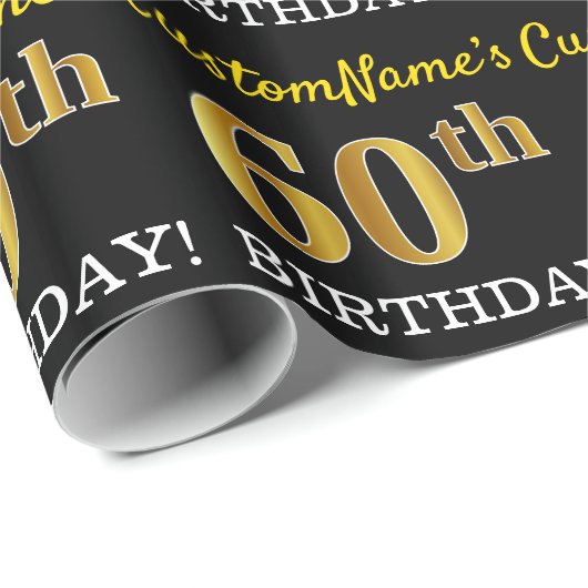 Zwart, Imitatie Goud "60e VERJAARDAG" Cadeaupapier (Rol Hoek)