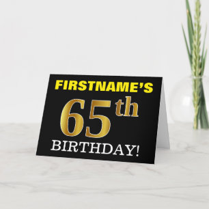 Zwart, Imitatie Goud "65th BIRTHDAY" Kaart