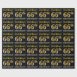 Zwart, Imitatie Goud "66e VERJAARDAG" Cadeaupapier