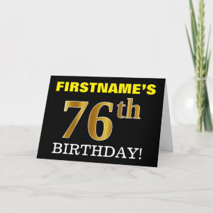 Zwart, Imitatie Goud "76th BIRTHDAY" Kaart