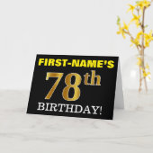 Zwart, Imitatie Goud "78e VERJAARDAG" Kaart (Gele Bloem)