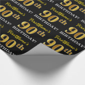 Zwart, Imitatie Goud "90e VERJAARDAG" Cadeaupapier (Hoek)