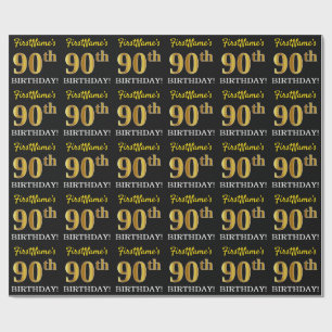 Zwart, Imitatie Goud "90e VERJAARDAG" Cadeaupapier