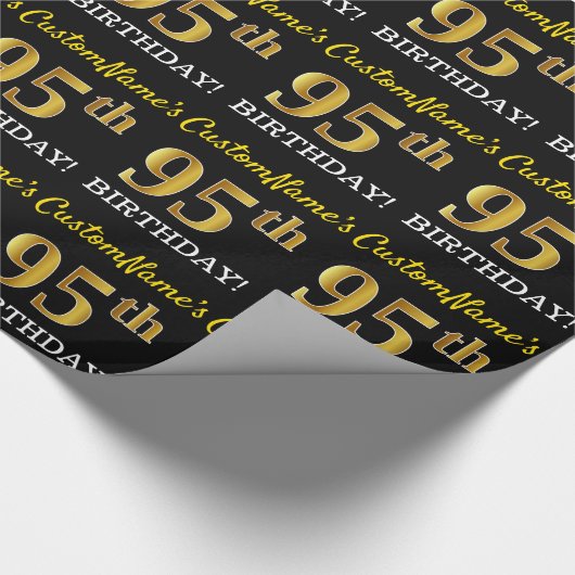 Zwart, Imitatie Goud "95e VERJAARDAG" Cadeaupapier (Hoek)