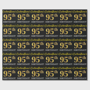 Zwart, Imitatie Goud "95e VERJAARDAG" Cadeaupapier