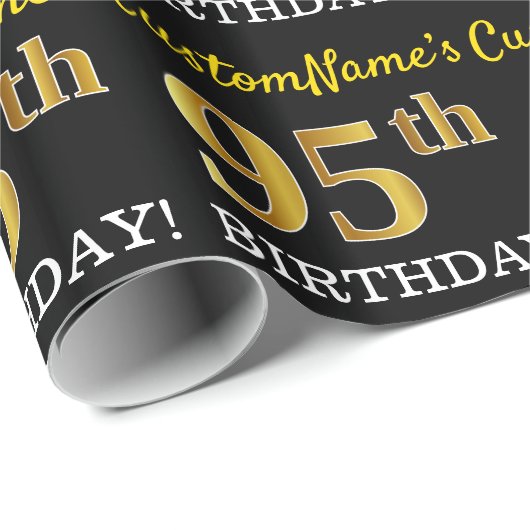 Zwart, Imitatie Goud "95e VERJAARDAG" Cadeaupapier (Rol Hoek)