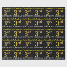 Zwart, imitatiegoud "3e BIRTHDAY" Cadeaupapier