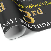 Zwart, imitatiegoud "3e BIRTHDAY" Cadeaupapier (Rol Hoek)