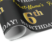 Zwart, imitatiegoud "6th BIRTHDAY" Cadeaupapier (Rol Hoek)