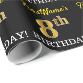 Zwart, imitatiegoud "8e BIRTHDAY" Cadeaupapier (Rol Hoek)