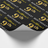 Zwart, imitatiegoud "9e BIRTHDAY" Cadeaupapier (Hoek)