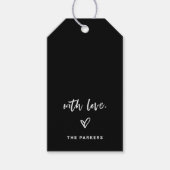 Zwart | informeel script en hart met liefde cadeaulabel (Voorkant)