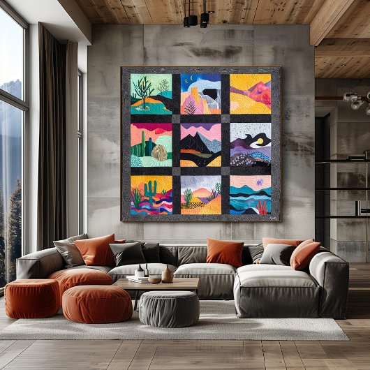 Zwart ingelijste Desert Art Grid – Levendige geome Perfect Poster