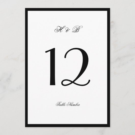 Zwart Ingelijste Wit Formeel 5 x 7 Tafelnummers (Voorkant)