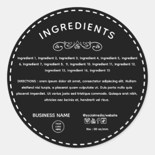 Zwart Ingredient Richting Met Logo Productlabel Ronde Sticker