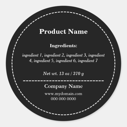 Zwart ingrediëntenlijst Label Sticker (Voorkant)