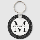 Zwart Initiaal en aangepaste naam Sleutelhanger (Voorkant)