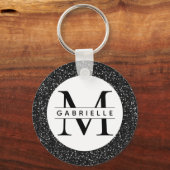 Zwart Initiaal en aangepaste naam Sleutelhanger (Voorkant)