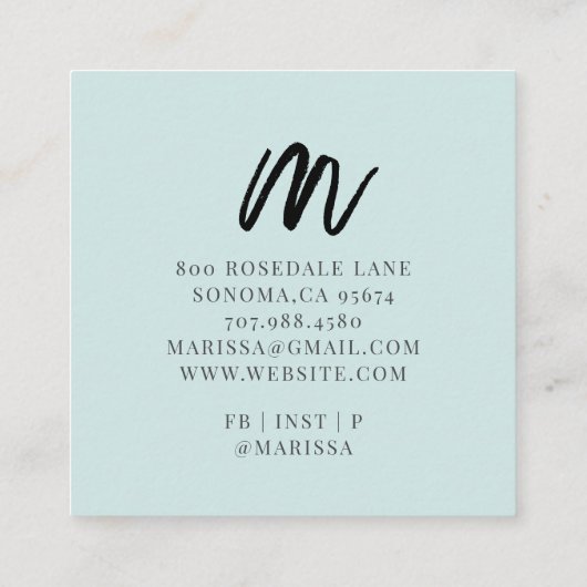 Zwart Initiaal voor penseelscript Naam Blauwe Roep Vierkante Visitekaartje (Achterkant)