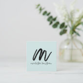 Zwart Initiaal voor penseelscript Naam Blauwe Roep Vierkante Visitekaartje (Staand voorkant)