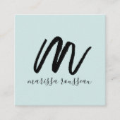 Zwart Initiaal voor penseelscript Naam Blauwe Roep Vierkante Visitekaartje (Voorkant)