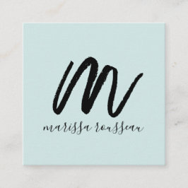 Zwart Initiaal voor penseelscript Naam Blauwe Roep Vierkante Visitekaartje