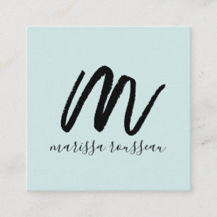 Zwart Initiaal voor penseelscript Naam Blauwe Roep Vierkante Visitekaartje