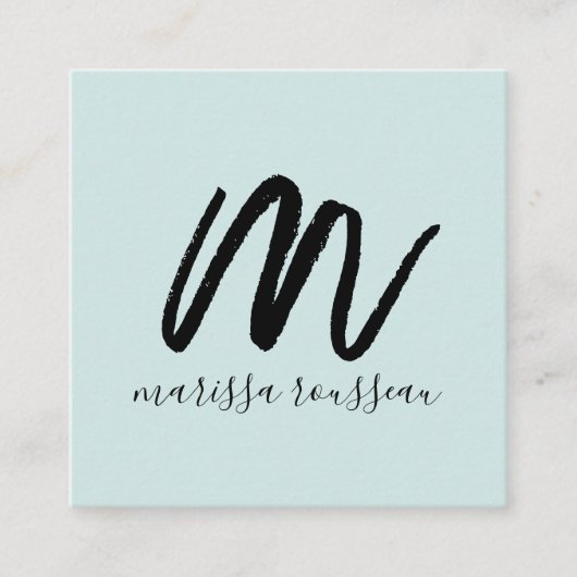 Zwart Initiaal voor penseelscript Naam Blauwe Roep Vierkante Visitekaartje (Voorkant)