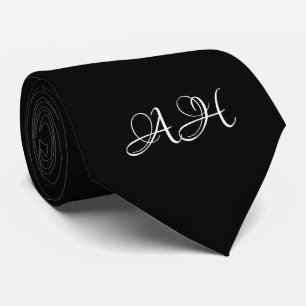 Zwart Initialen Groomsmen Monogram Stropdas