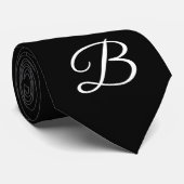 Zwart Initialen Groomsmen Monogram Stropdas (Opgerold)