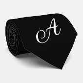 Zwart Initialen Groomsmen Monogram Stropdas (Opgerold)