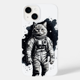 Zwart Inkt Astronaut Cat Design Case-Mate iPhone 14 Hoesje