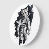 Zwart Inkt Astronaut Cat Design Grote Klok (Hoek)