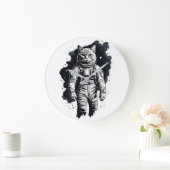 Zwart Inkt Astronaut Cat Design Grote Klok (Huis)