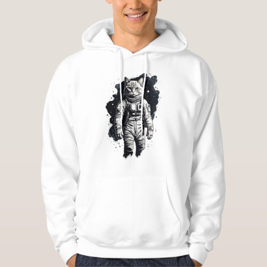 Zwart Inkt Astronaut Cat Design Hoodie (Voorkant)