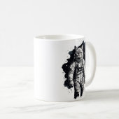 Zwart Inkt Astronaut Cat Design Koffiemok (Voorkant rechts)