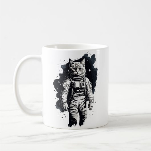 Zwart Inkt Astronaut Cat Design Koffiemok (Links)